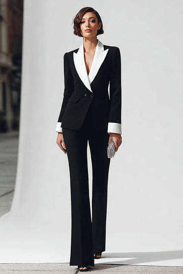 Noir Peak Lapel Costumes d’affaires 2 pièces avec manches